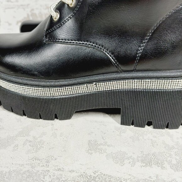 Wild Diva Munich-09 Faux Leather Lug Sole Rhinestone Lace-Up Combat Boots i128 - Picture 3 of 15